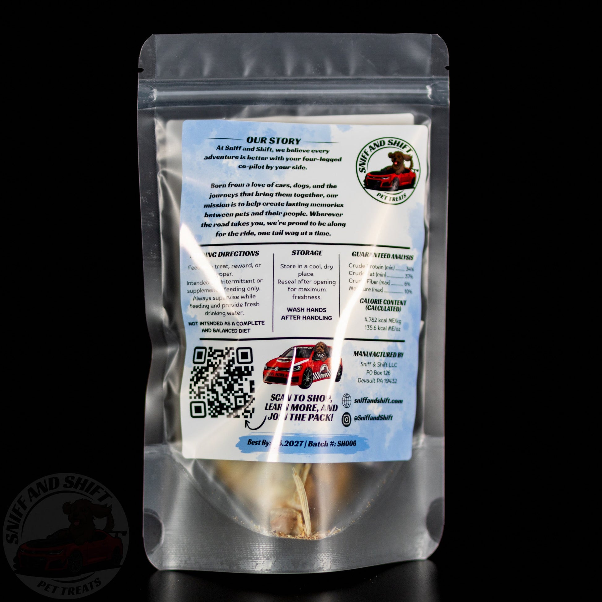 Freeze-Dried Sardine Heads — back of bag with ingredients, feeding directions and guaranteed analysis