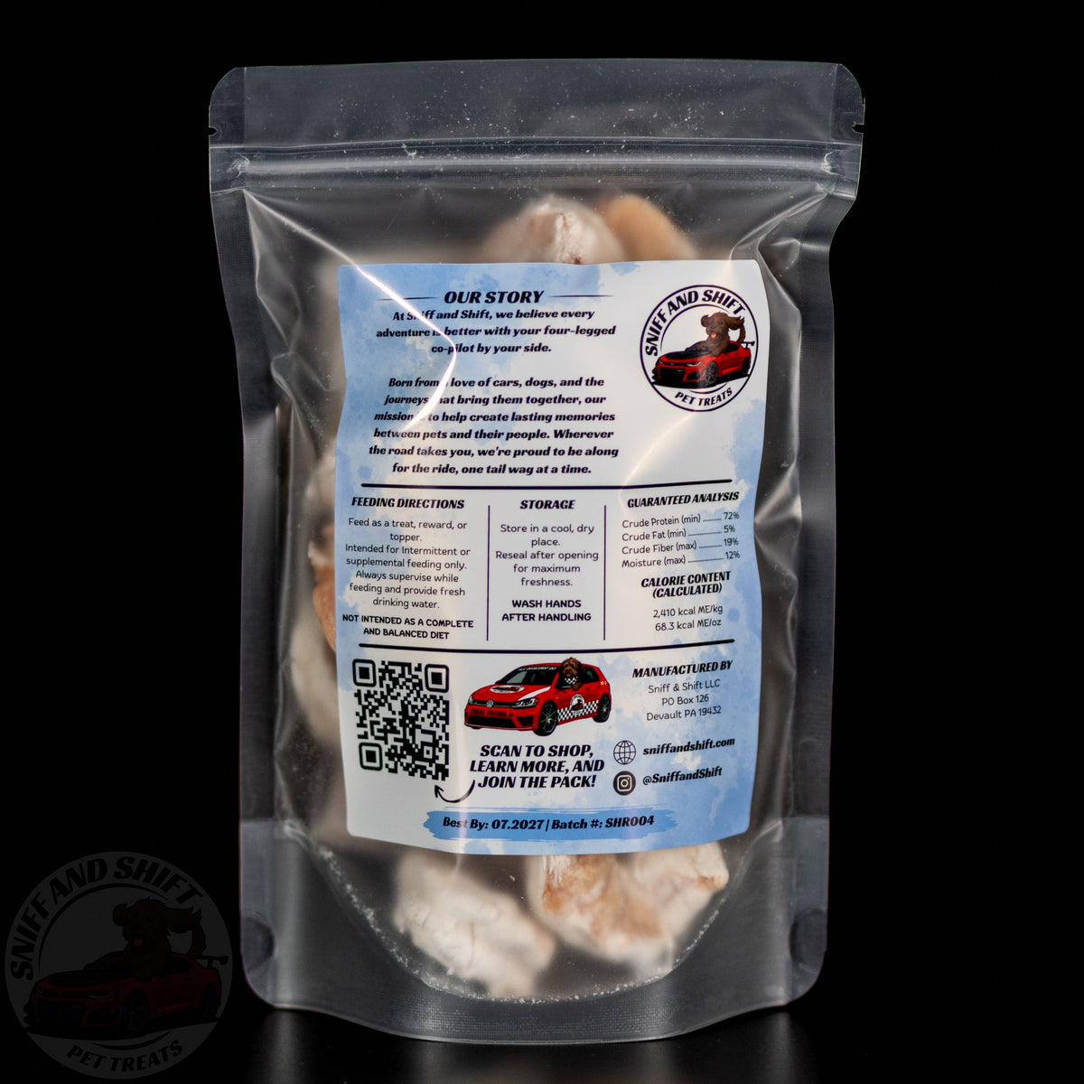 Freeze-Dried Shrimp — back of bag with ingredients, feeding directions and guaranteed analysis