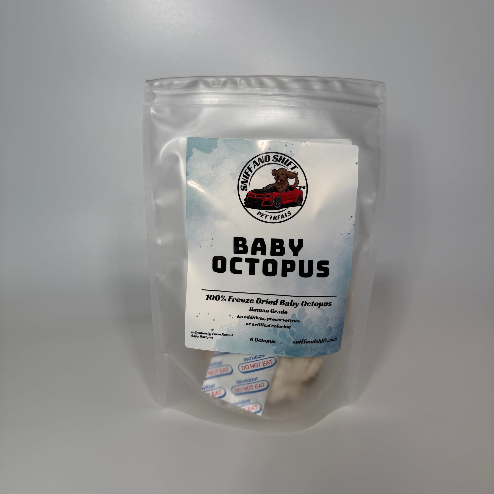 Sniff and Shift freeze dried baby octopus for dogs and cats exotic single ingredient pet treat