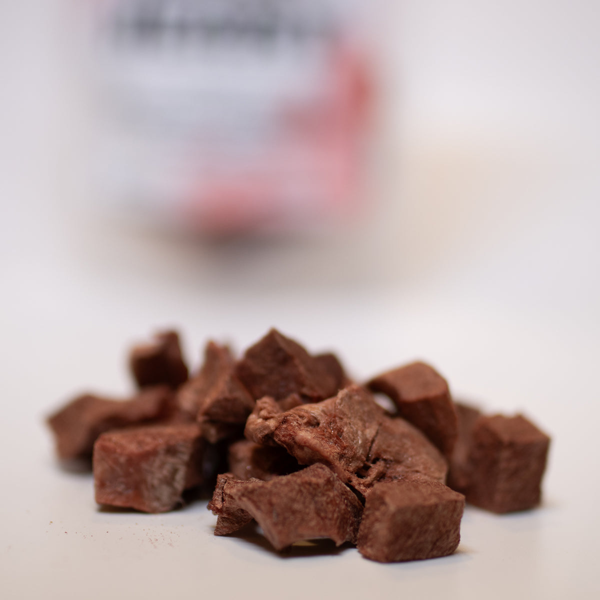 Close-up texture of freeze-dried beef heart dog treats