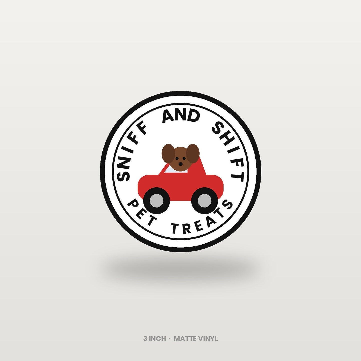 Sniff and Shift 3-inch matte circle logo sticker