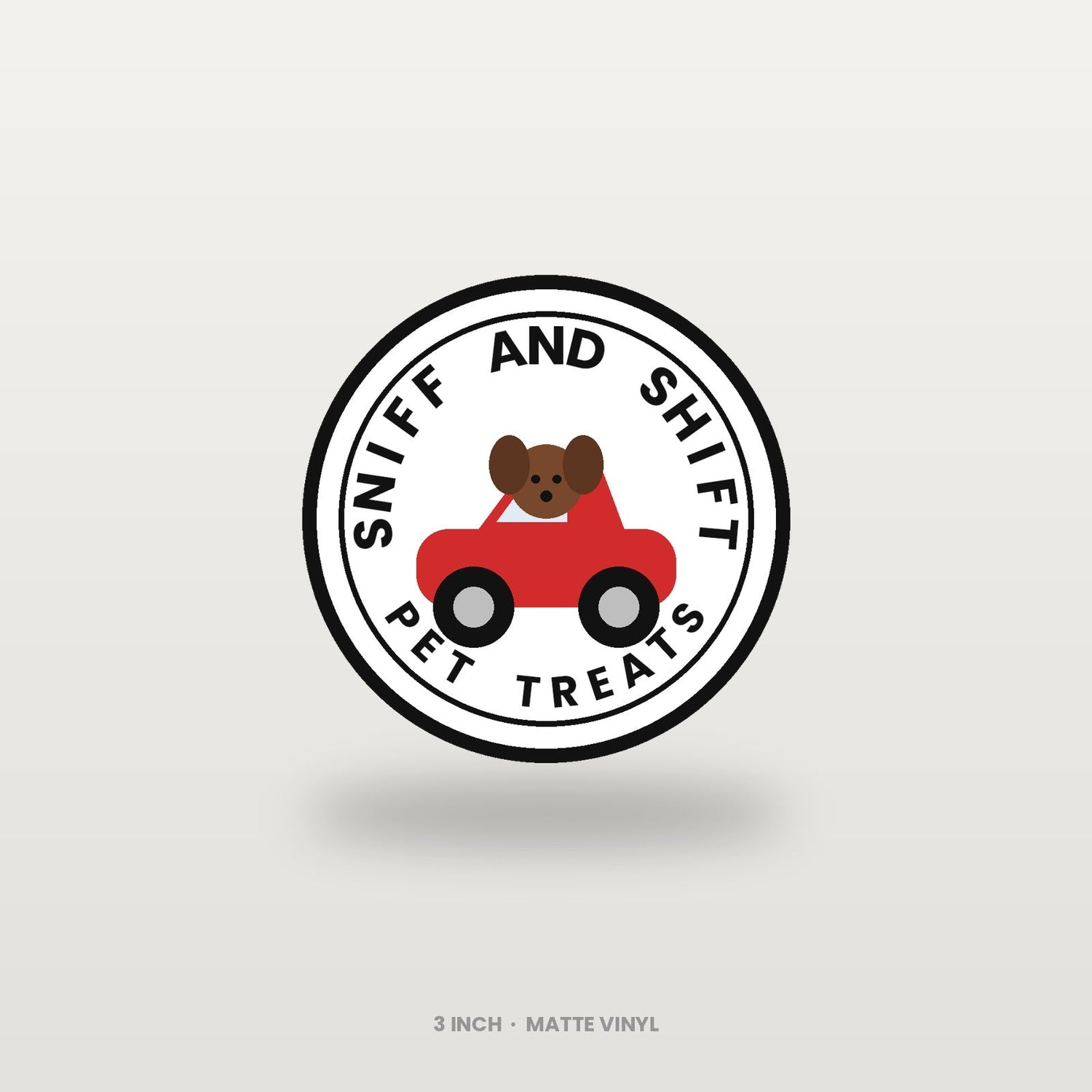 Sniff and Shift 3-inch matte circle logo sticker