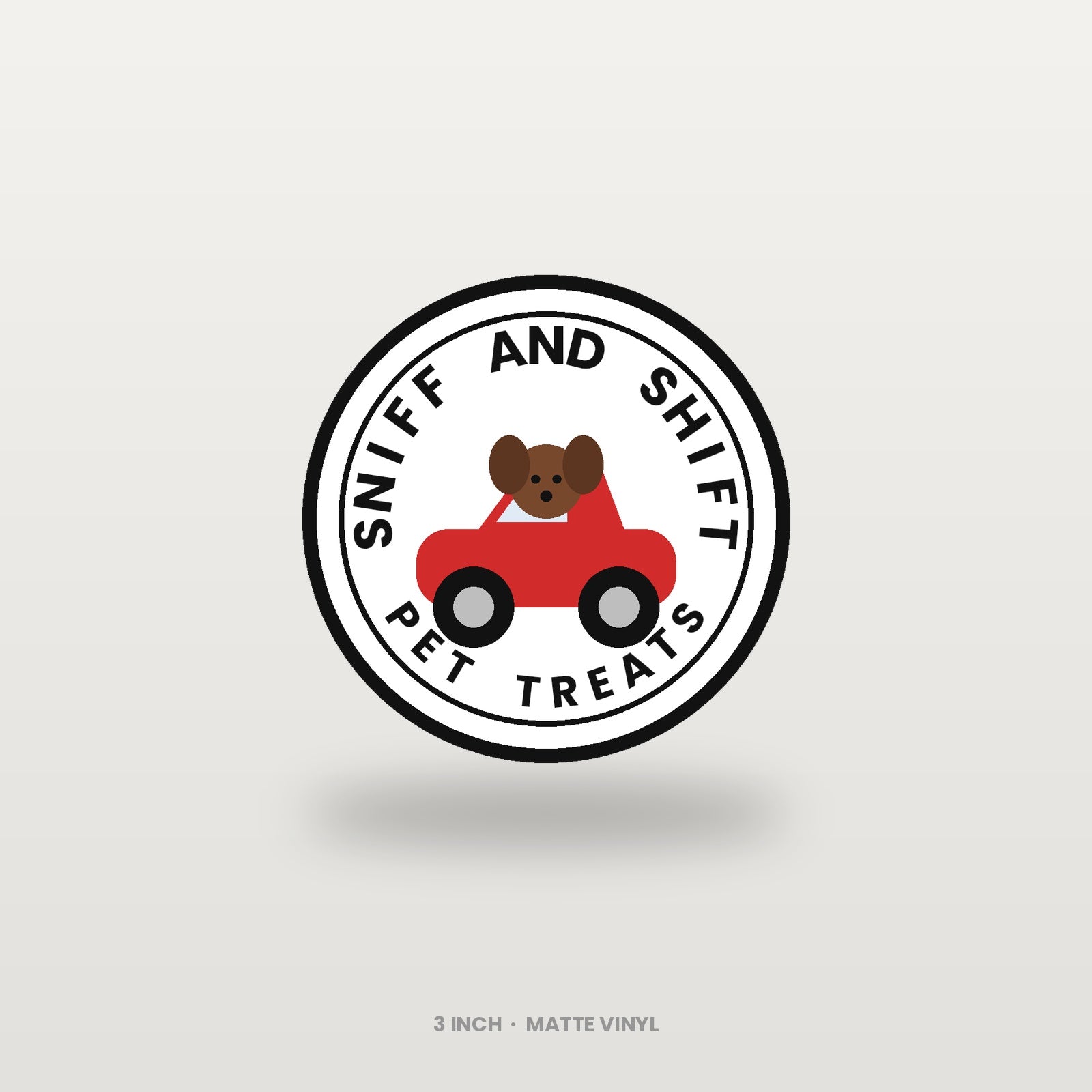Sniff and Shift 3-inch matte circle logo sticker