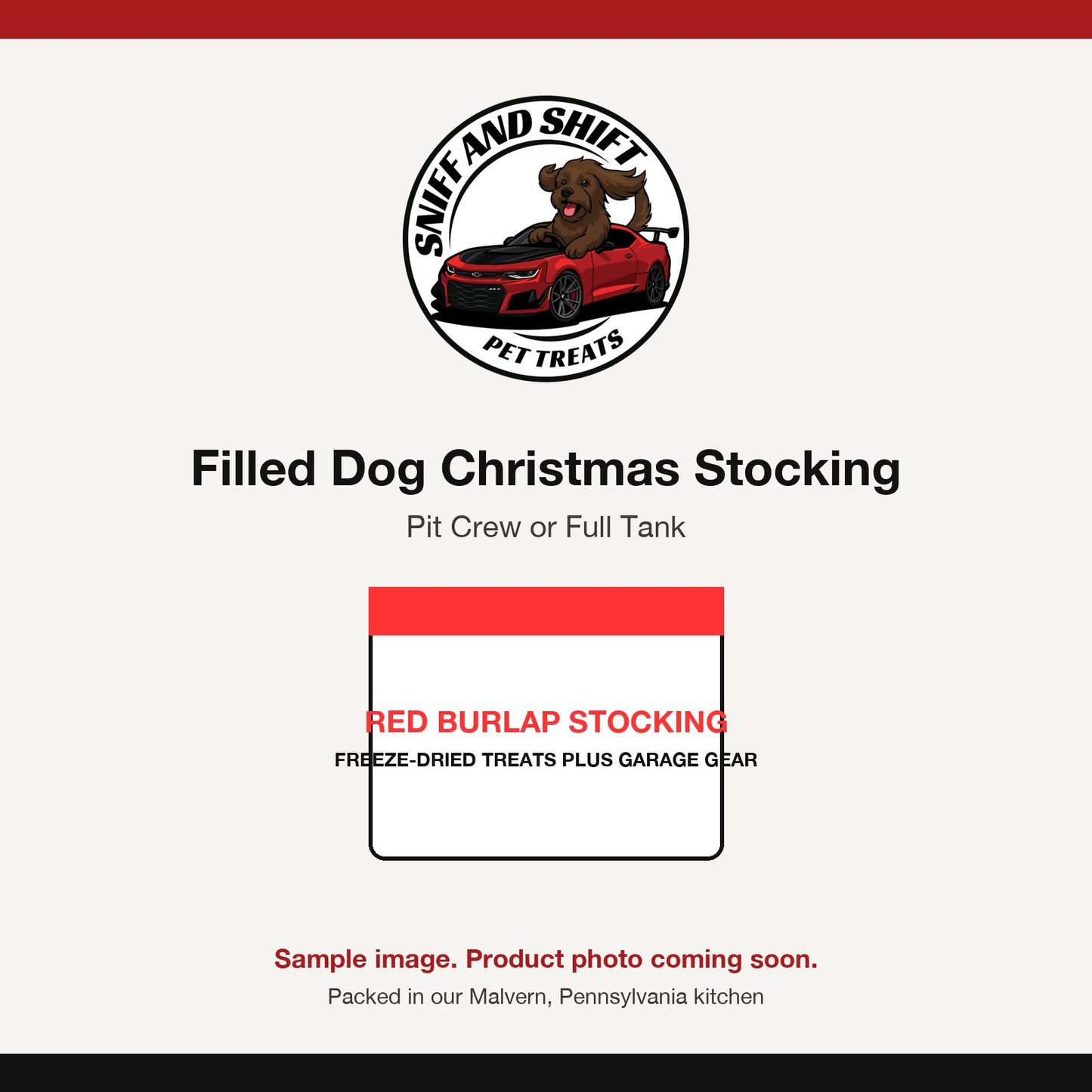 Filled dog Christmas stocking, sample image