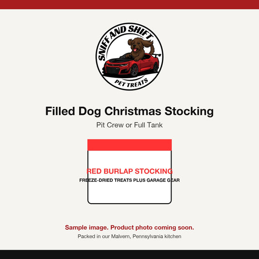Filled dog Christmas stocking, sample image