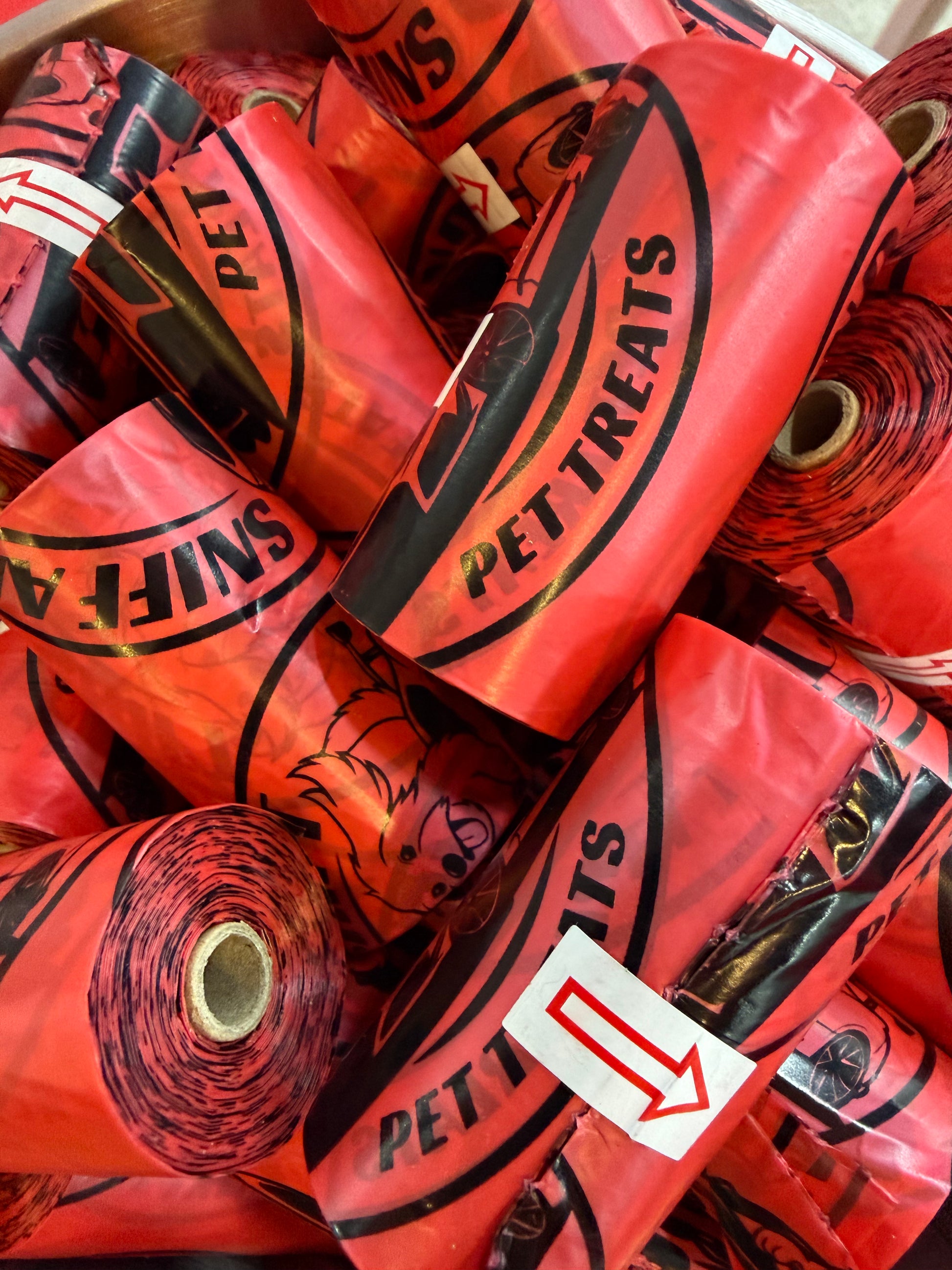 strawberry scented red dog poop bags, leak-proof pet waste bags