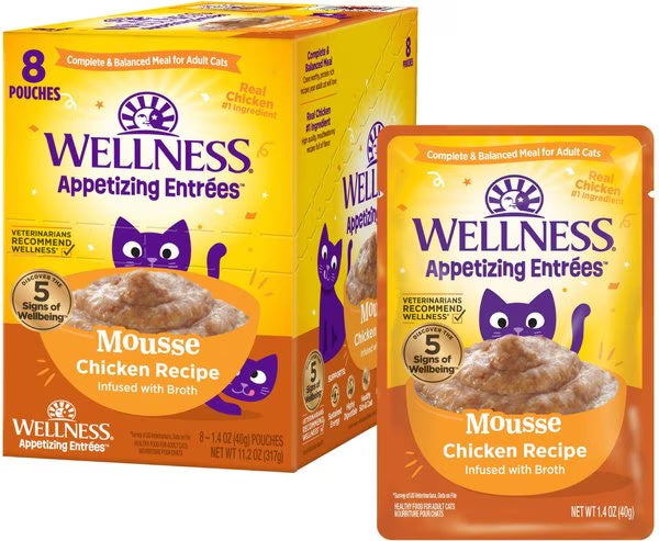 Wellness Appetizing Entrees chicken mousse wet cat food pouch, 1.4 oz