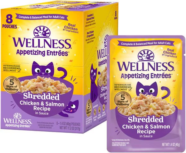 Wellness Appetizing Entrees shredded chicken wet cat food pouch, 1.4 oz