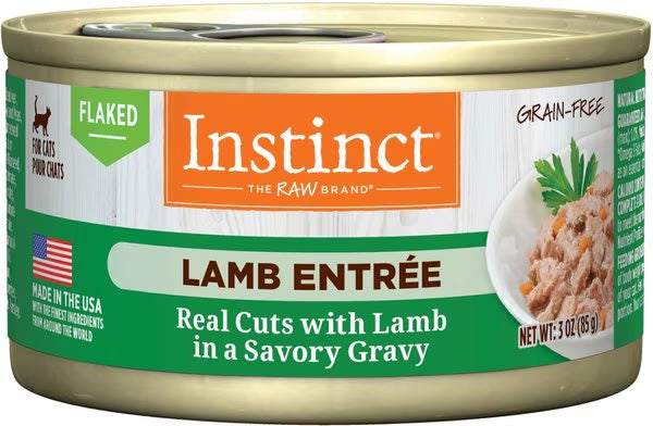 Instinct Flaked Lamb wet cat food can in gravy, 3 oz