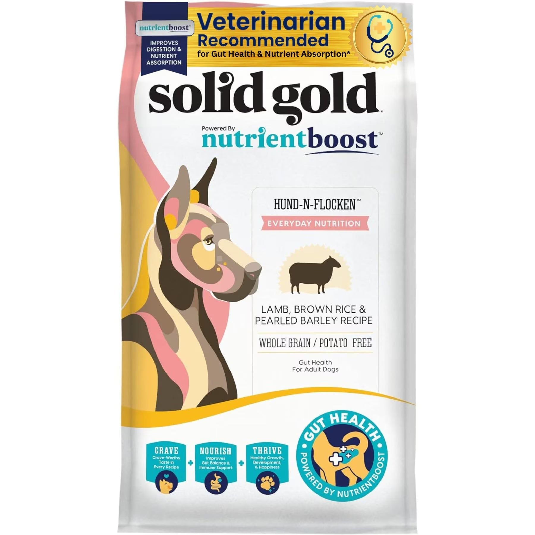 Bag of Solid Gold NutrientBoost Hund N Flocken lamb dry dog food