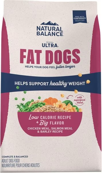Bag of Natural Balance Fat Dogs Chicken Meal, Salmon Meal & Barley dry dog food