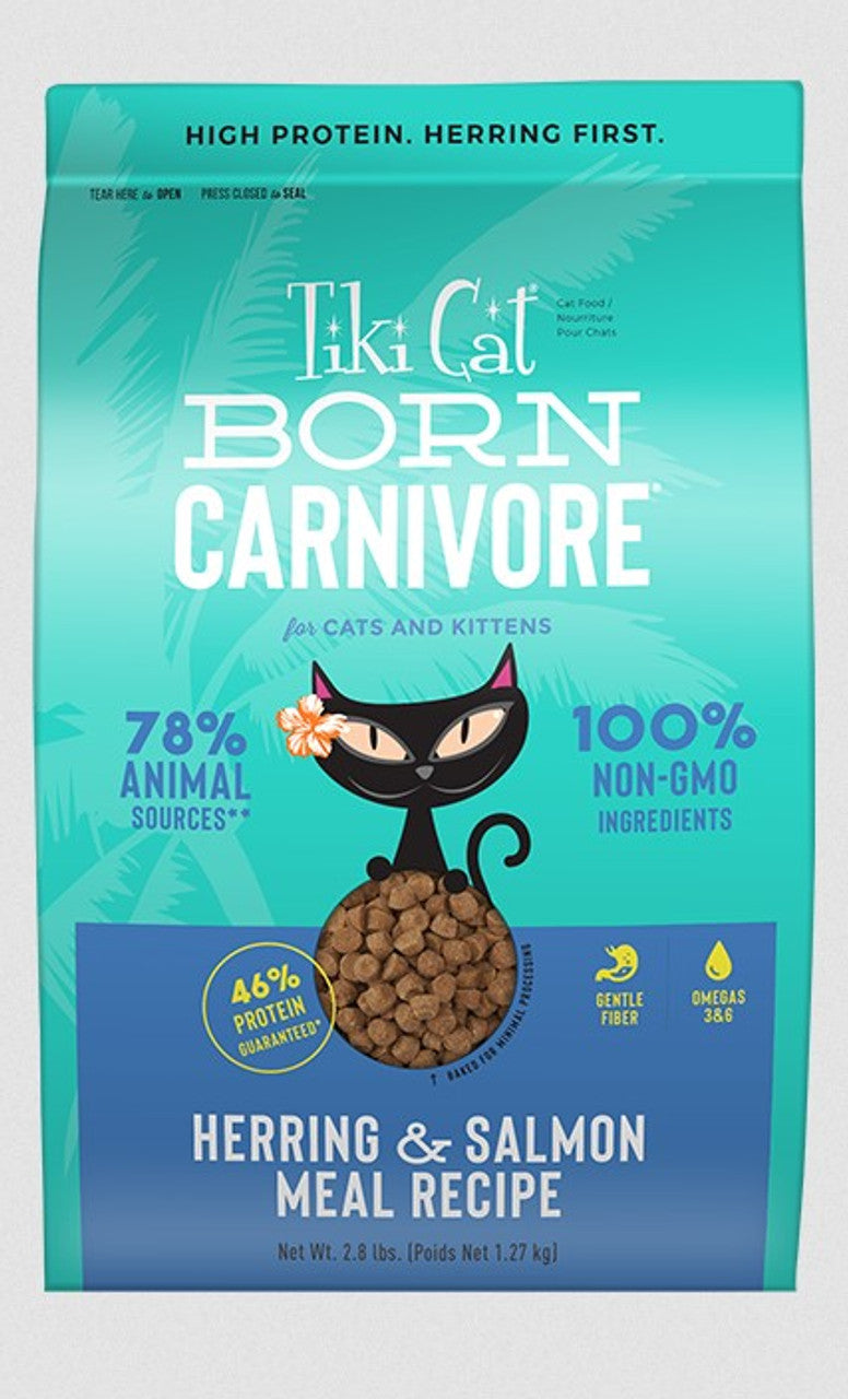 Tiki Cat Born Carnivore Herring and Salmon dry cat kibble, 2.8lb bag