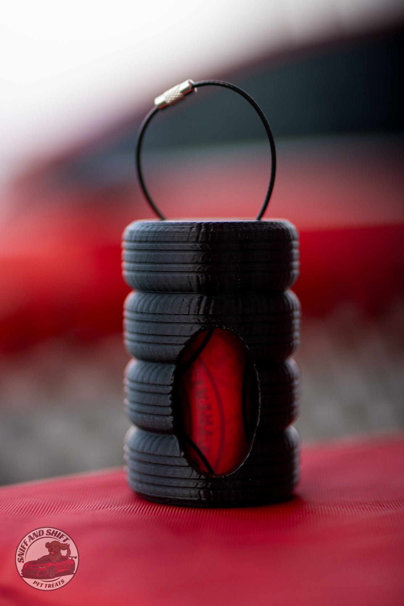 Tire Stack Poop Bag Holder — Refillable Leash Dispenser with Strawberry-Scented Bags