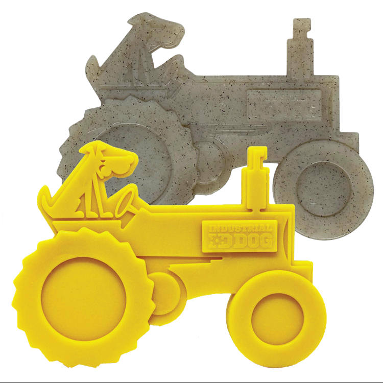 Yellow Tractor nylon chew toy for medium and large dogs, SodaPup, sold through Sniff and Shift