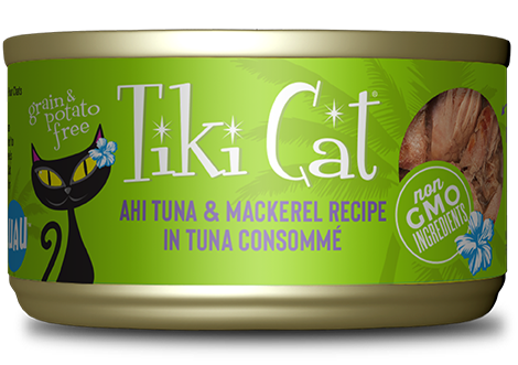 Tiki Cat Ahi Tuna and Mackerel can in tuna consomme, 2.8 oz