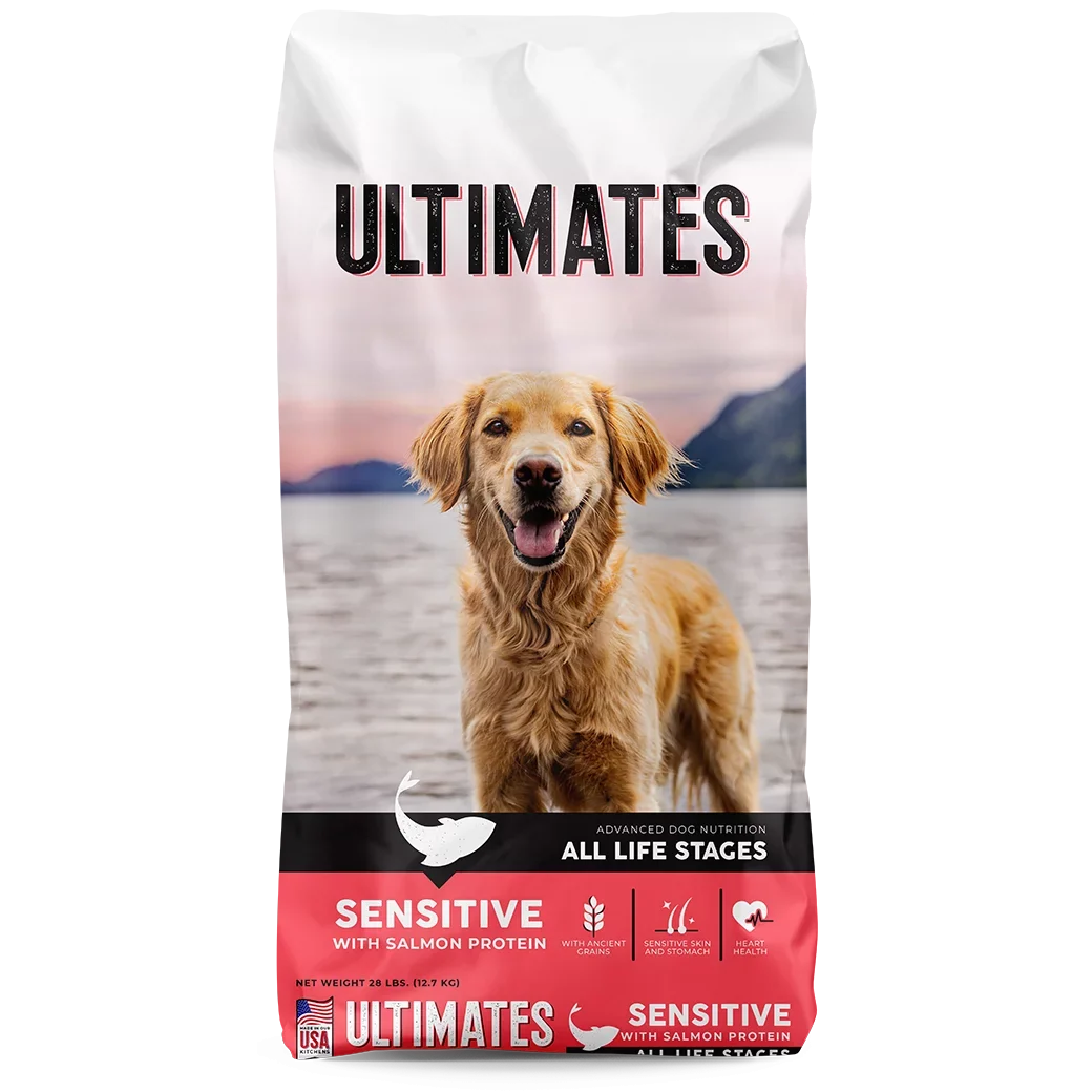 28lb bag of Ultimates Adult Sensitive With Salmon dry dog food