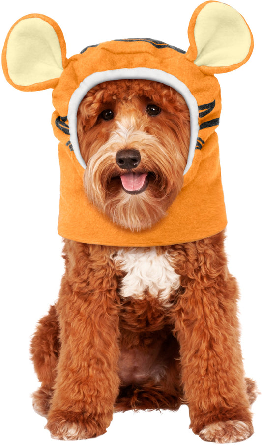 Dog wearing the Tigger Pet Costume Headpiece, Halloween Store, sold through Sniff and Shift