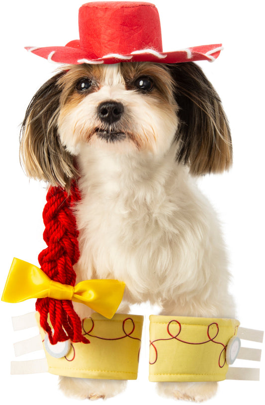 Dog wearing the Jessie Cowgirl Pet Costume, Halloween Store, sold through Sniff and Shift