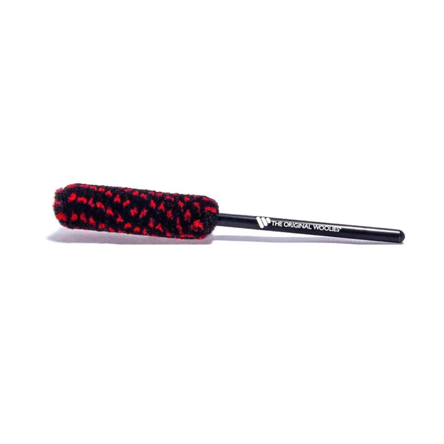 Wheel Woolie Large 18 inch red and black wool style wheel brush with a black handle