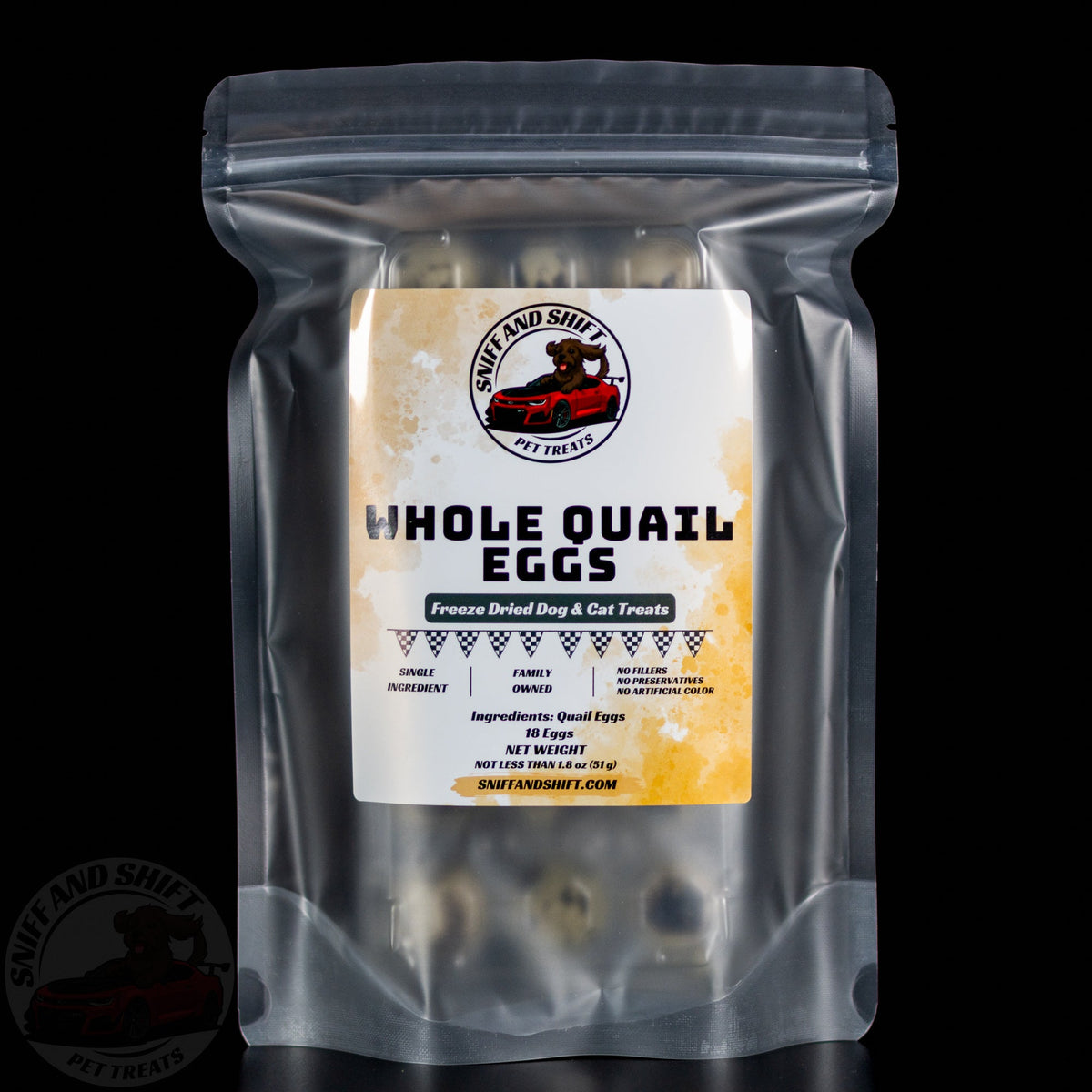 Freeze-Dried Whole Quail Eggs for dogs and cats — front of bag | Sniff and Shift