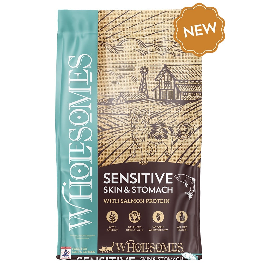 Wholesomes Sensitive Skin and Stomach Salmon dry cat food bag, 10lb