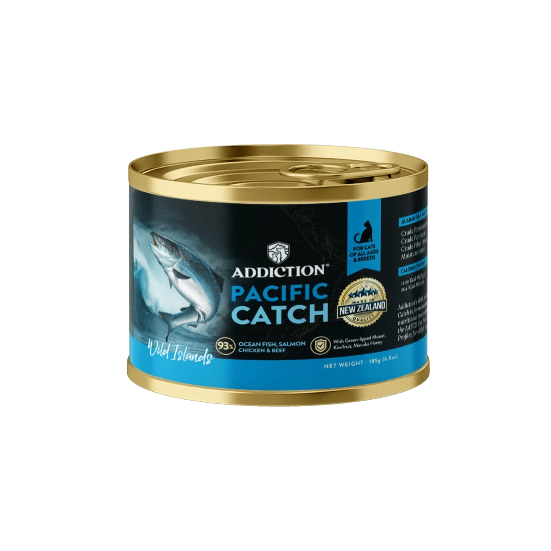 Wild Islands Pacific Catch ocean fish and salmon canned cat food, Addiction Pet Foods USA, sold through Sniff and Shift
