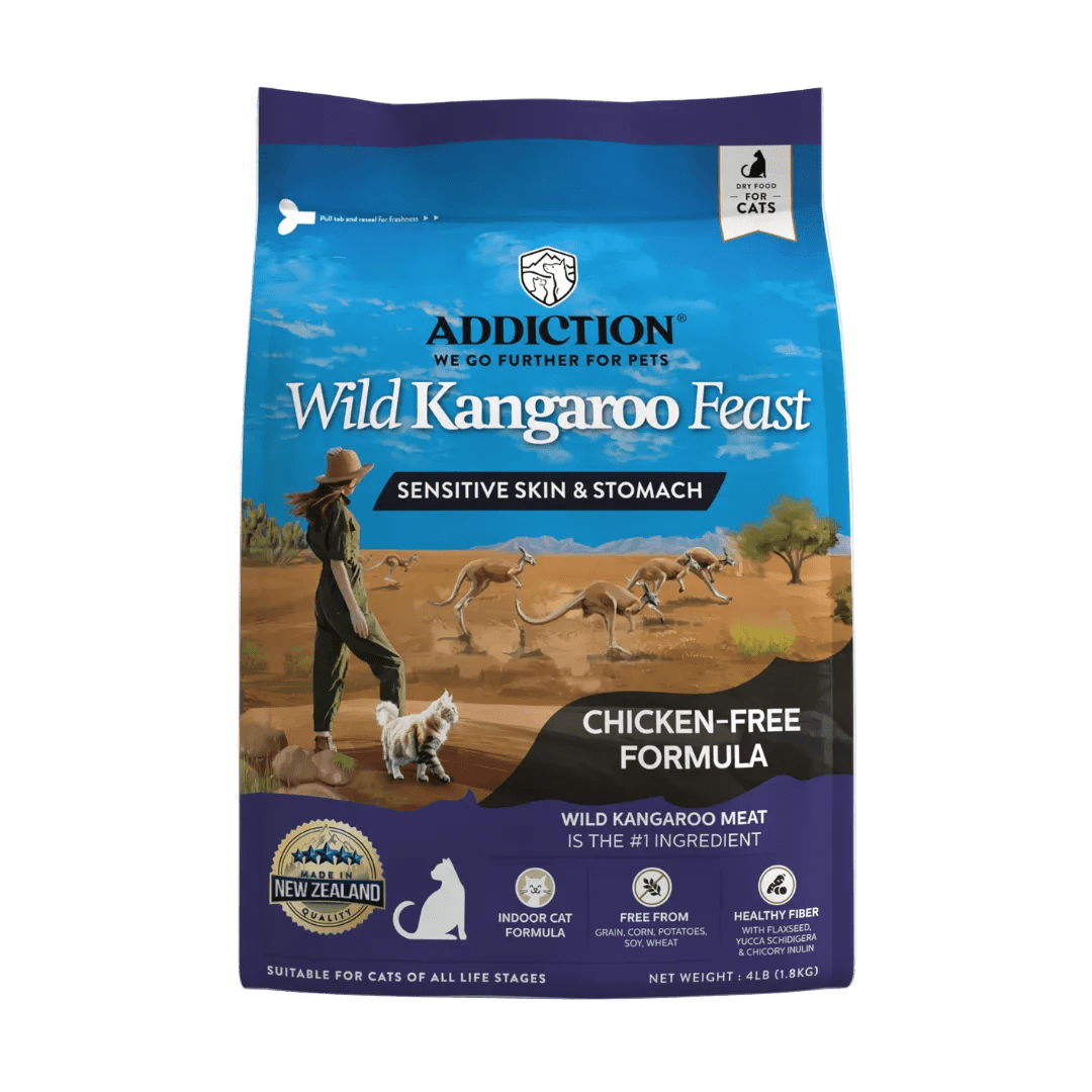 Wild Kangaroo Feast Dry Cat Food bag, Addiction Pet Foods USA, sold through Sniff and Shift