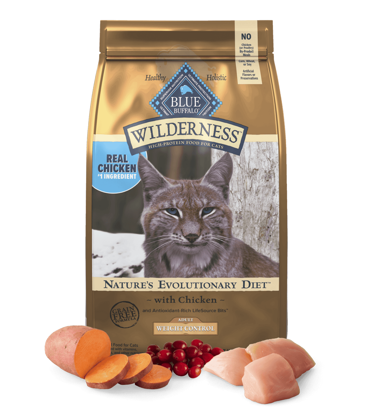 Blue Buffalo Wilderness Adult Grain-Free Weight Control Chicken dry cat food, 5lb bag