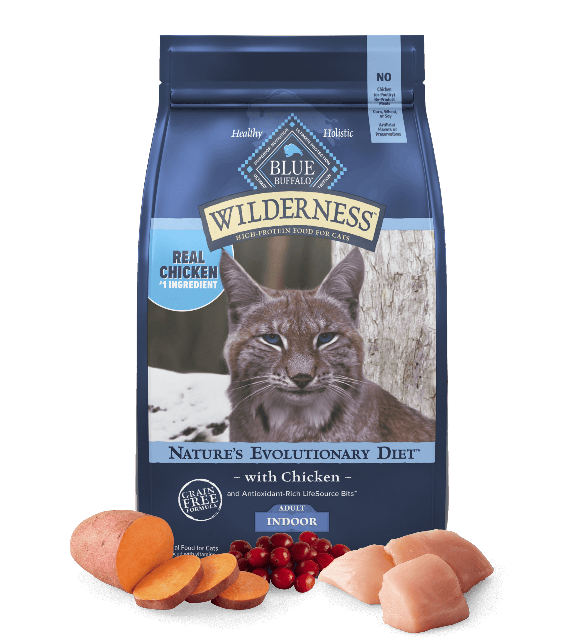 Blue Buffalo Wilderness Adult Indoor Chicken grain-free dry cat food bag