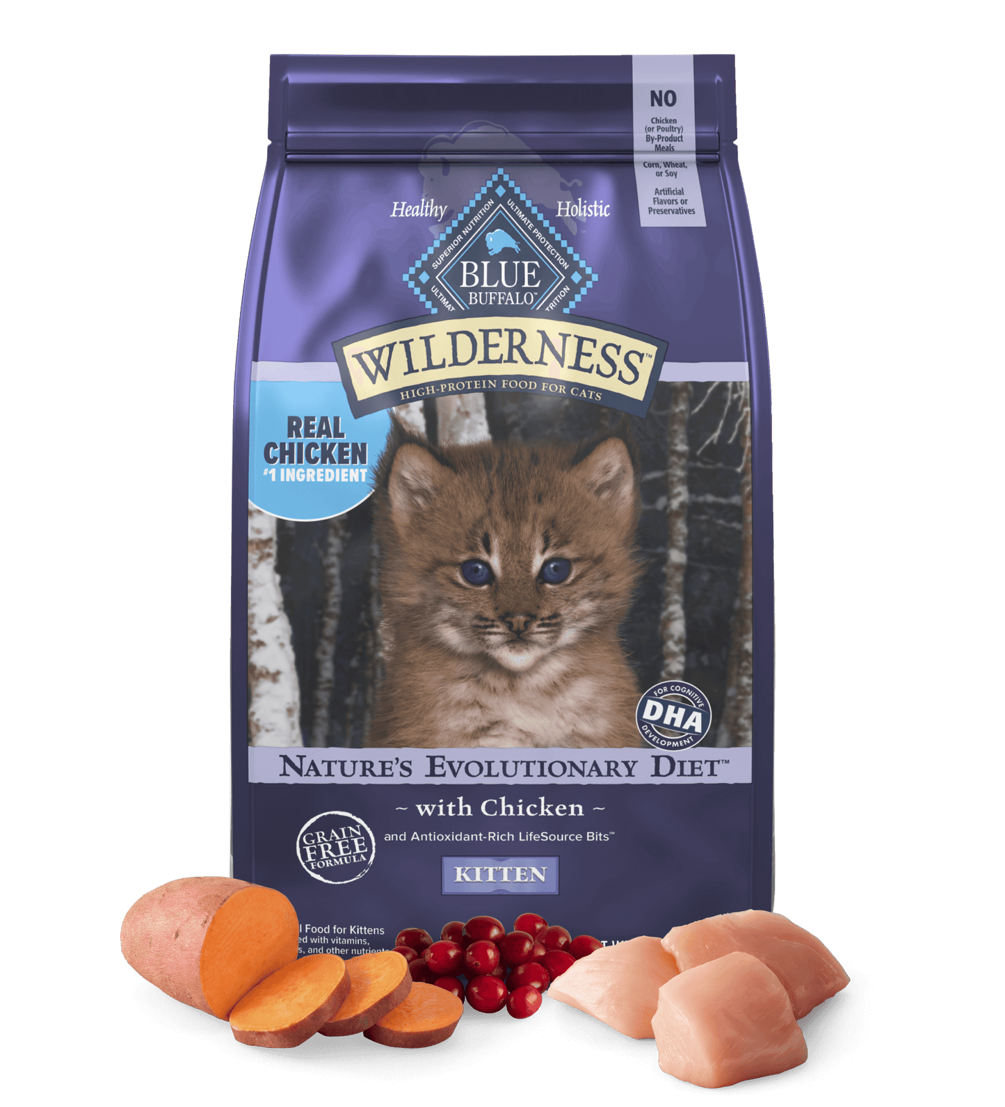 Blue Buffalo Wilderness Kitten Chicken Recipe dry cat food bag