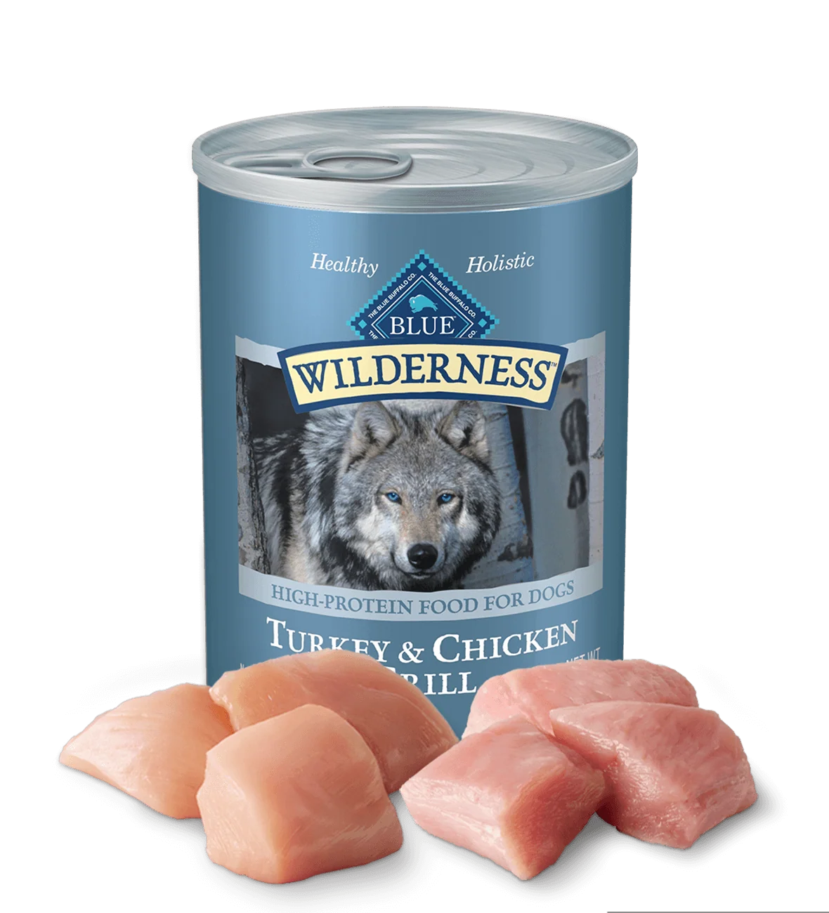 12.5oz can of Blue Buffalo Wilderness Turkey & Chicken Grill wet dog food