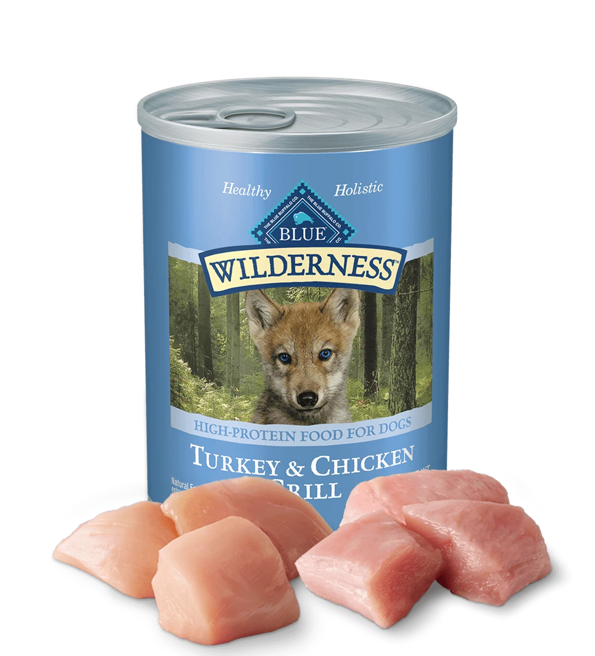 Can of Blue Buffalo Wilderness Puppy turkey and chicken wet dog food, 12.5oz