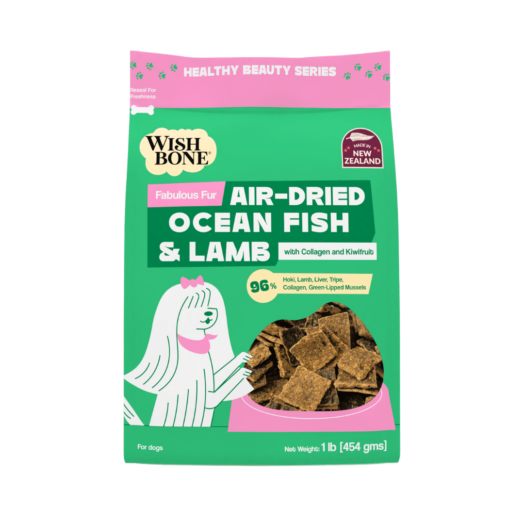 Wishbone air-dried ocean fish and lamb dog food bag, 454g, Addiction Pet Foods USA, sold through Sniff and Shift